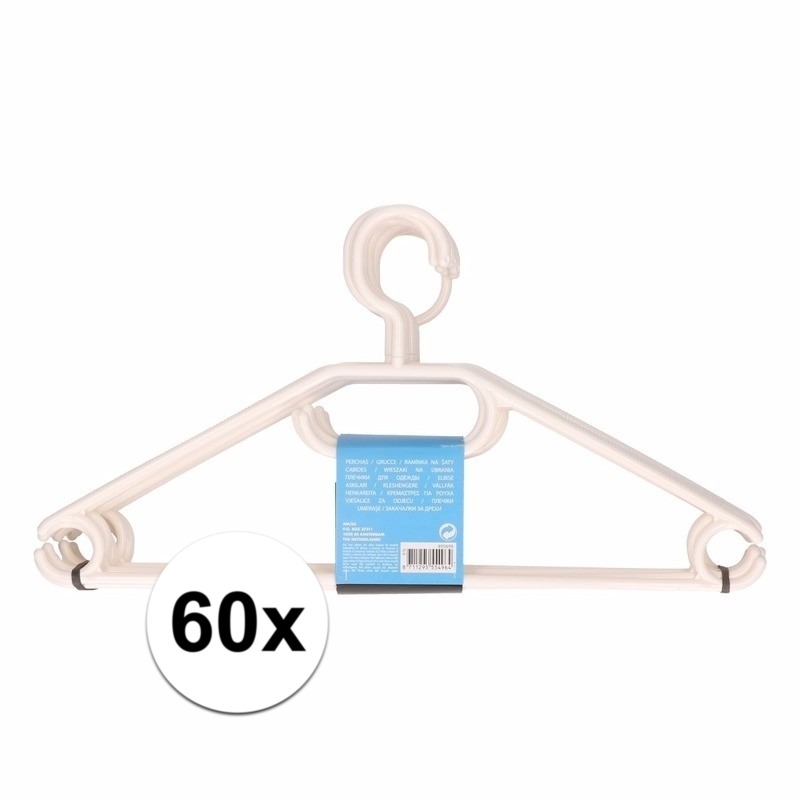 Merkloos 60x plastic kledinghangers wit -