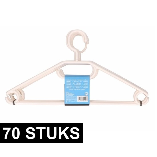 Merkloos 70x Plastic kledinghangers wit -