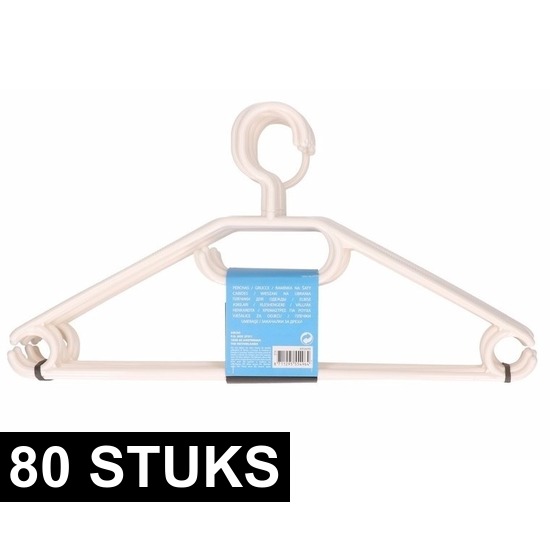 Merkloos 80x Plastic kledinghangers wit -