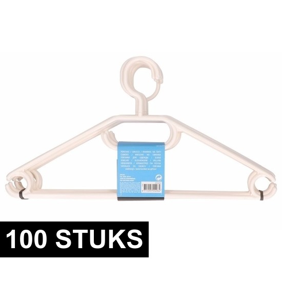 Merkloos 100x Plastic kledinghangers wit -