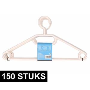 Merkloos 150x Plastic kledinghangers wit -