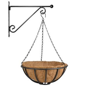 Esschert Design Hanging basket 35 cm met metalen muurhaak en kokos inlegvel -