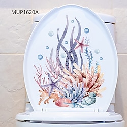 Light in the box aquarel toiletstickers: koraal, zeester, zeegras, kwal, schelp - verwijderbare huishoudelijke muurstickers voor de badkamer, ideaal voor het toevoegen van een strandachtige sfeer aan uw ruimte