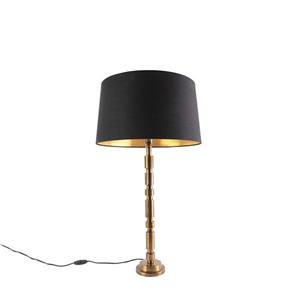 QAZQA Art Deco Tafellamp Brons Met Katoenen Kap Zwart 45 Cm - Torre