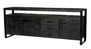 Livingfurn Dressoir Norris Mangohout en staal, 210 cm - Zwart