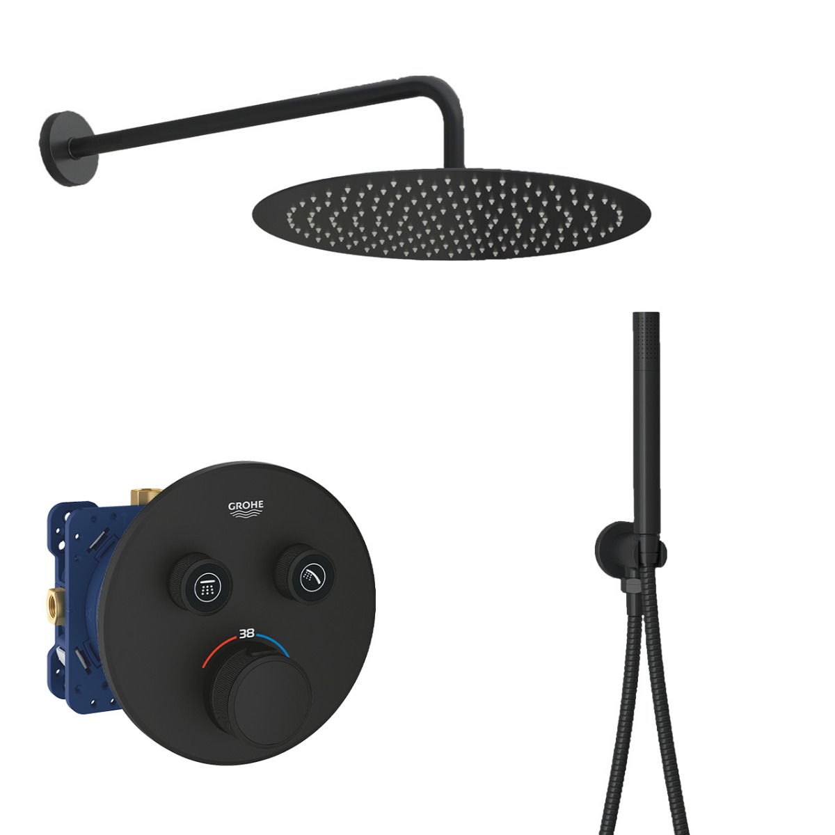 Grohe Grohtherm Smartcontrol inbouw regendouche met 20cm hoofddouche en wandarm zwart mat
