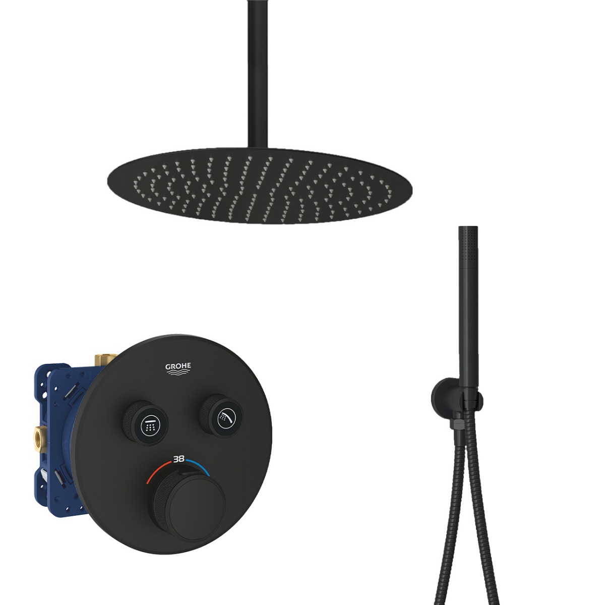 Grohe Grohtherm Smartcontrol inbouw regendouche met 20cm hoofddouche en plafondarm zwart mat