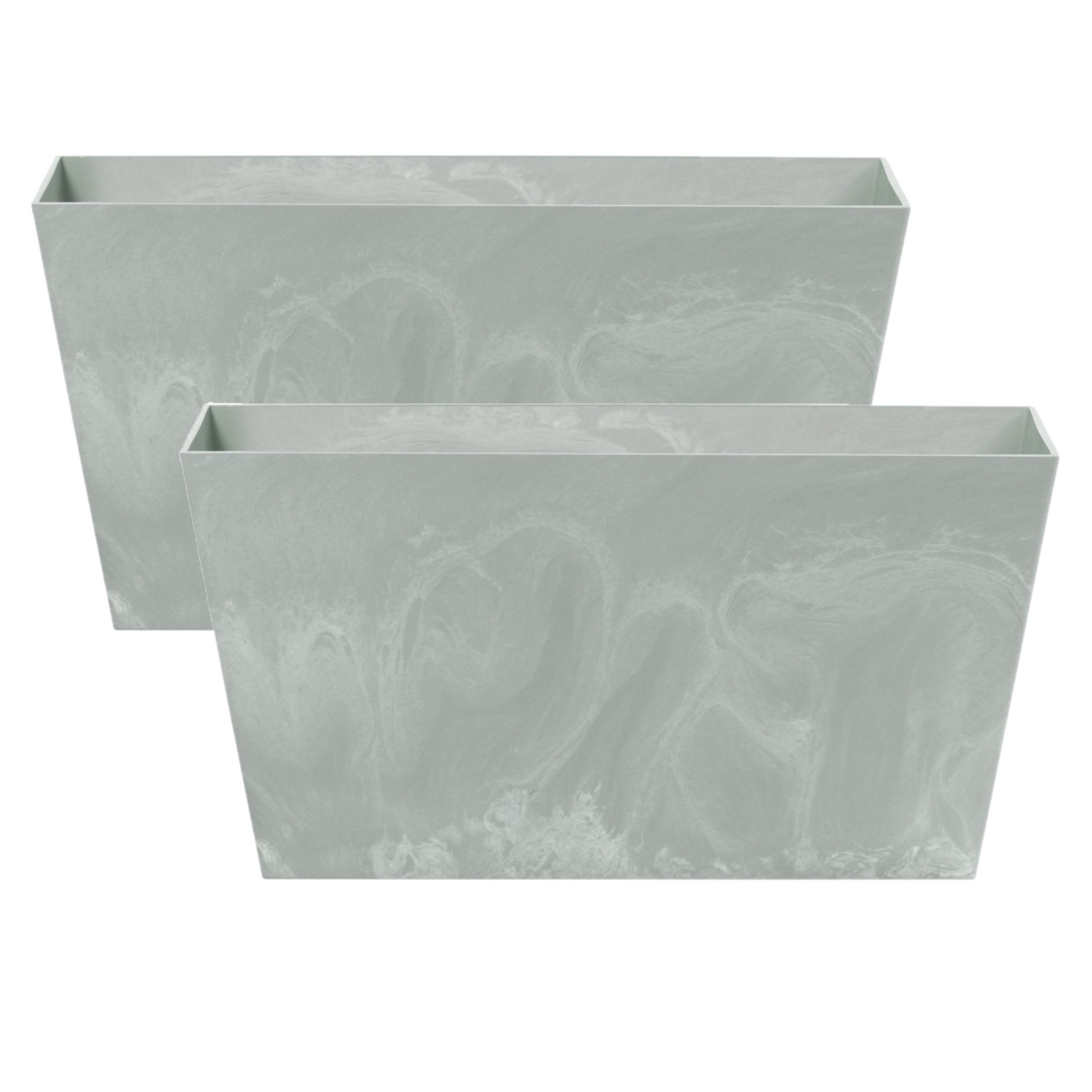 Prosperplast Set van 2x stuks kunststof bloembakken/plantenbakken rechthoek betonlook 60 cm licht grijs -