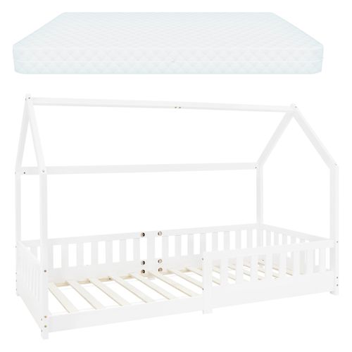 ML-Design Kinderbett mit Matratze, 90x200 cm, Weiß, aus Kiefernholz
