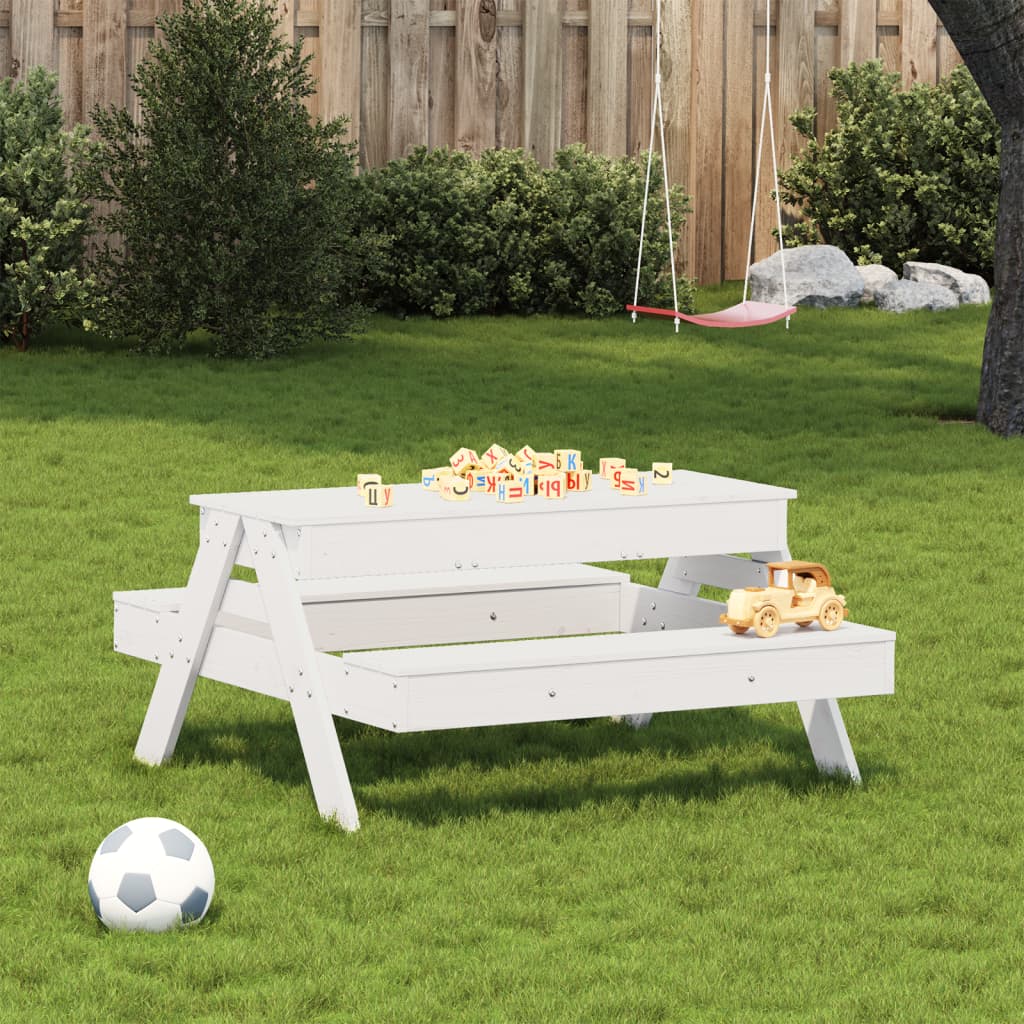 bonnevie Picknicktisch mit Sandkasten für Kinder Weiß Massivholz Kiefer vidaXL64091