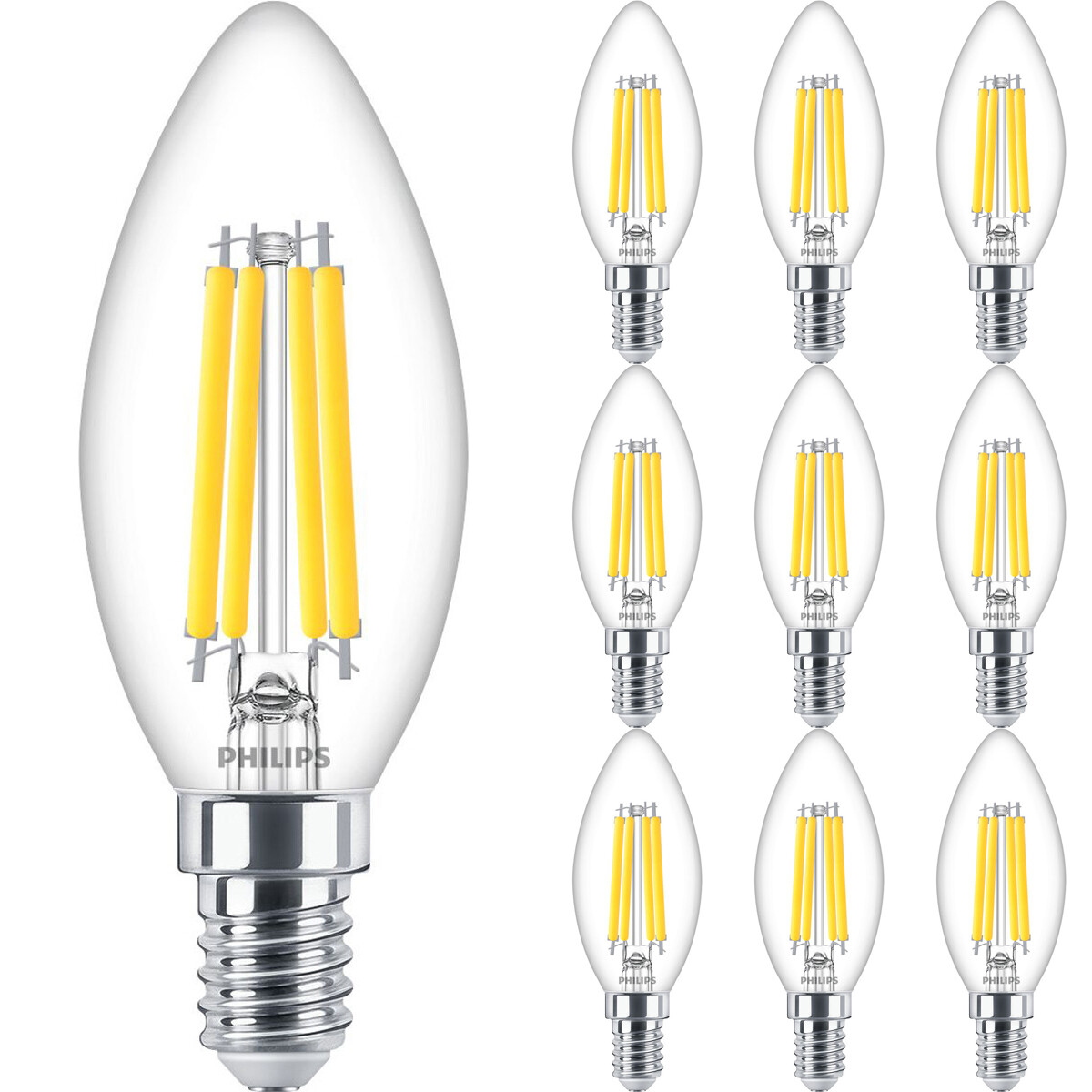 PHILIPS  LED Lamp E14 10 Pack - MASTER Value LEDcandle E14 Filament Helder 3.4W 470lm - 927 Zeer Warm Wit 2700K - Beste Kleurweergave - Dimbaar | Vervangt 40W