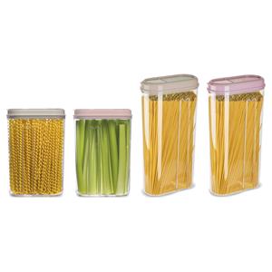 PlasticForte Voedselcontainers set - 4 stuks - beige/licht roze - 2350ml en 1500ml - kunststof - voorraadpot -