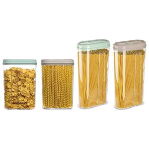 PlasticForte Voedselcontainers set - 4 stuks - beige/mint groen - 2350ml en 1500ml - kunststof - voorraadpot -