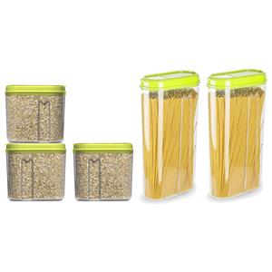 PlasticForte Voedselcontainers set - 5 stuks - groen - 2350ml en 1000ml - kunststof - voorraadpot/strooibus -
