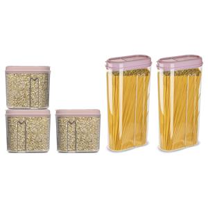 PlasticForte Voedselcontainers set - 5 stuks - licht roze - 2350ml en 1000ml - kunststof - voorraadpot/strooibus -