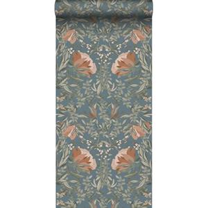 ESTAhome Behang Vintage Bloemen In Art Nouveau Stijl Vergrijsd Blauw - 0.53 X 10.05 M