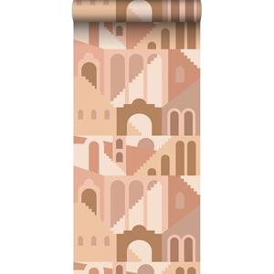 ESTAhome Behang Mediterrane Huisjes Terracotta Roze - 50 X 900 Cm - 139627