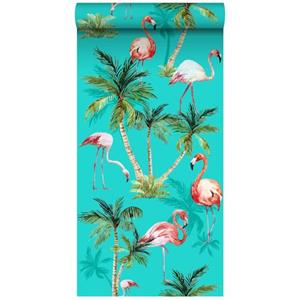 ESTAhome Xxl Behang Flamingos Turquoise, Groen En Roze - 50 X 900 Cm - 158609