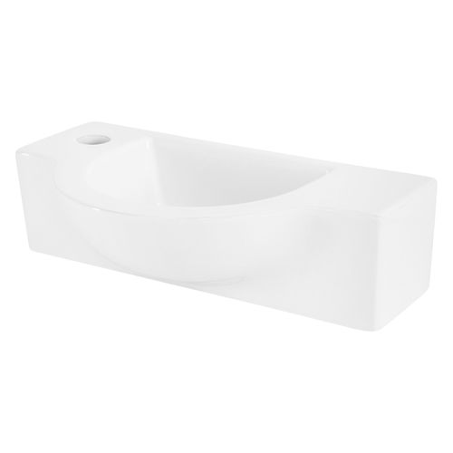 Waschbecken oval Hahnloch links 44,5x25,5x12 cm Weiß aus Keramik ML-Design