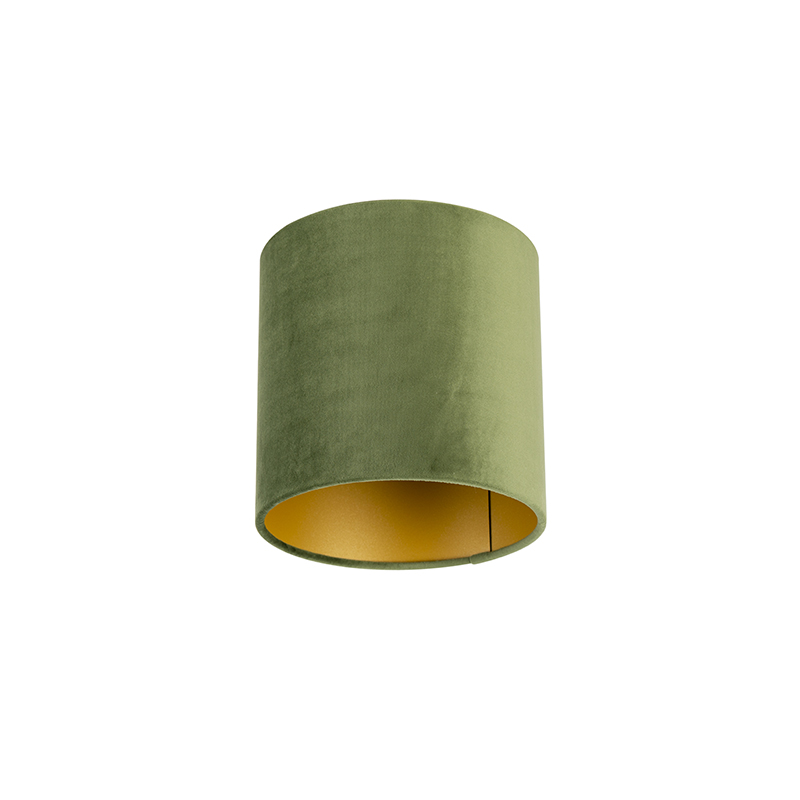 Qazqa - Velour Lampenschirm grün 20/20/20 mit goldener Innenseite - Grün