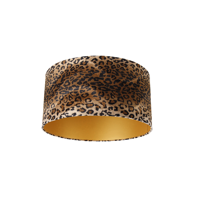 Qazqa - Velours Lampenschirm Leopard Design 50/50/25 Gold innen - Leo