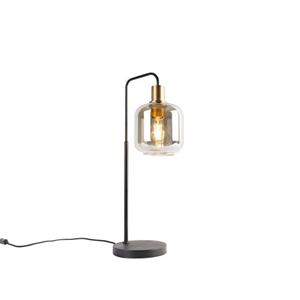 QAZQA Smarte Tischlampe schwarz mit Gold und Rauchglas inkl. WiFi A60 - Zuzanna