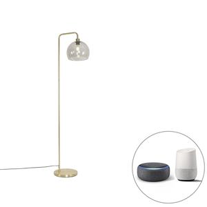 QAZQA Smart vloerlamp messing met smoke kap incl. Wifi A60 - Maly