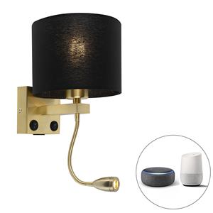 QAZQA Smart wandlamp goud met USB en zwarte kap incl. Wifi A60 - Brescia