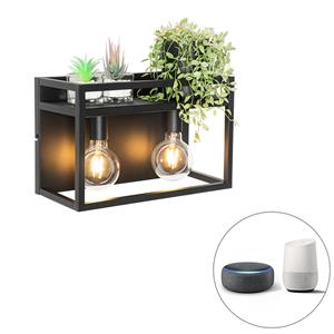 QAZQA Smart wandlamp zwart met rek incl. 2 Wifi G95 - Cage Rack