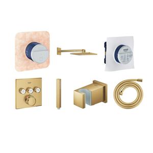 Grohe SmartControl Regendoucheset Inbouw - hoofddouche rechthoekig 31cm - 2 functies - handdouche staaf 1 stand - mengkraan - slang 175cm - brushed cool sunrise SW482037 SW105953 SW484578 SW108085 SW9