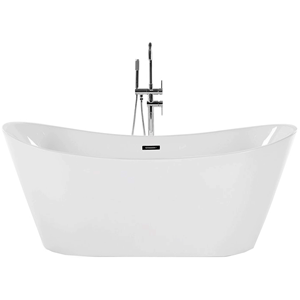 beliani Badewanne Weiß Acryl 170x69 cm Oval Freistehend mit Überlauf Klickverschluss Stöpsel für 1 Person Modernes Design Badezimmer Ausstattung - Weiß
