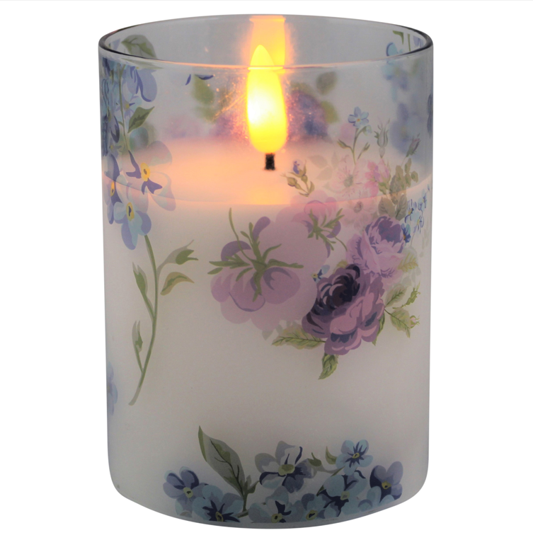 Magic Flame LED kaars in glas bloem 10cm blauw - 