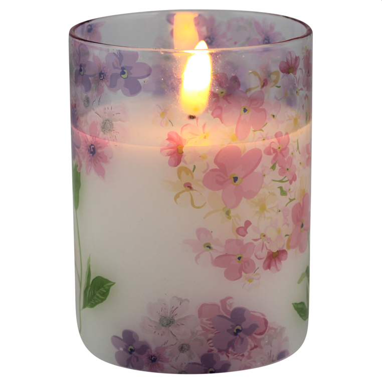 Magic Flame LED kaars in glas bloem 10cm roze - 
