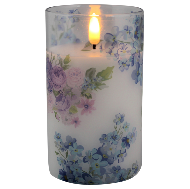 Magic Flame LED kaars in glas bloem 12,5cm blauw - 