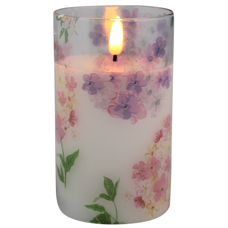 Magic Flame LED kaars in glas bloem 12,5cm roze - 