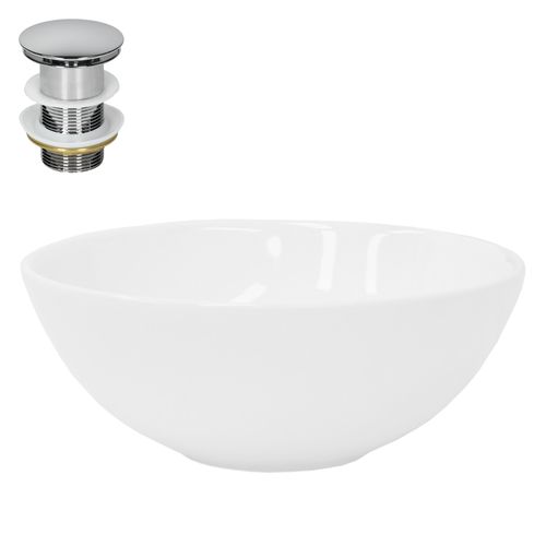 Waschbecken inkl. Ablaufgarnitur ohne Überlauf Ø 28x11,6 cm Weiß aus Keramik ML-Design