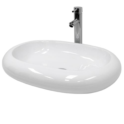 ECD Germany Waschbecken Ovalform ohne Überlauf 63x42x12 cm Weiß aus Keramik