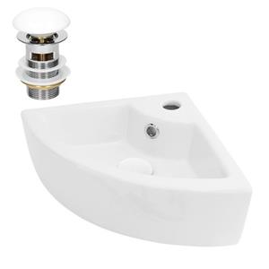 Waschbecken inkl. Ablaufgarnitur mit Überlauf 46x33x13 cm Weiß aus Keramik ML-Design