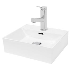 LuxeBath Ecd Germany Wastafel 415x360x130mm Keramische Tegels Vierkant Wit + Uitschuifbare Kraan