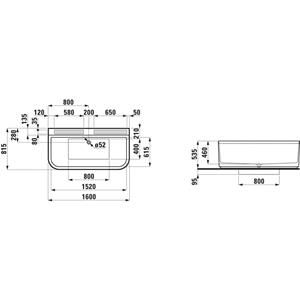 Laufen Sonar Badewanne, Vorwandversion, 1600x815x535mm, 2 Rückenschrägen, weiß - H2203470000001