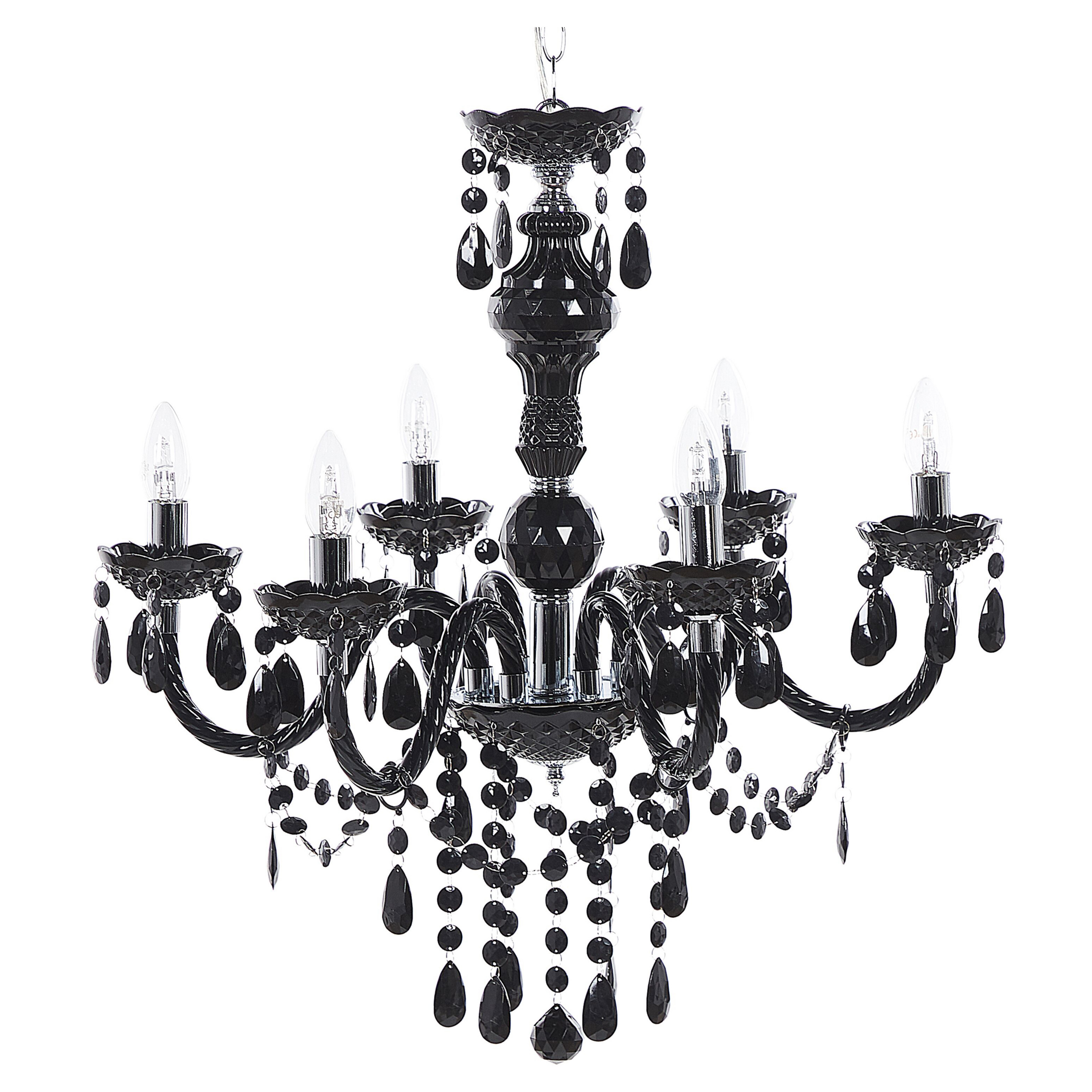 beliani Kronleuchter Schwarz Kunststoff / Metall 6-flammig mit Kristallen Venezianischer Glamour Stil Elegant Wohnzimmer Schlafzimmer - Schwarz