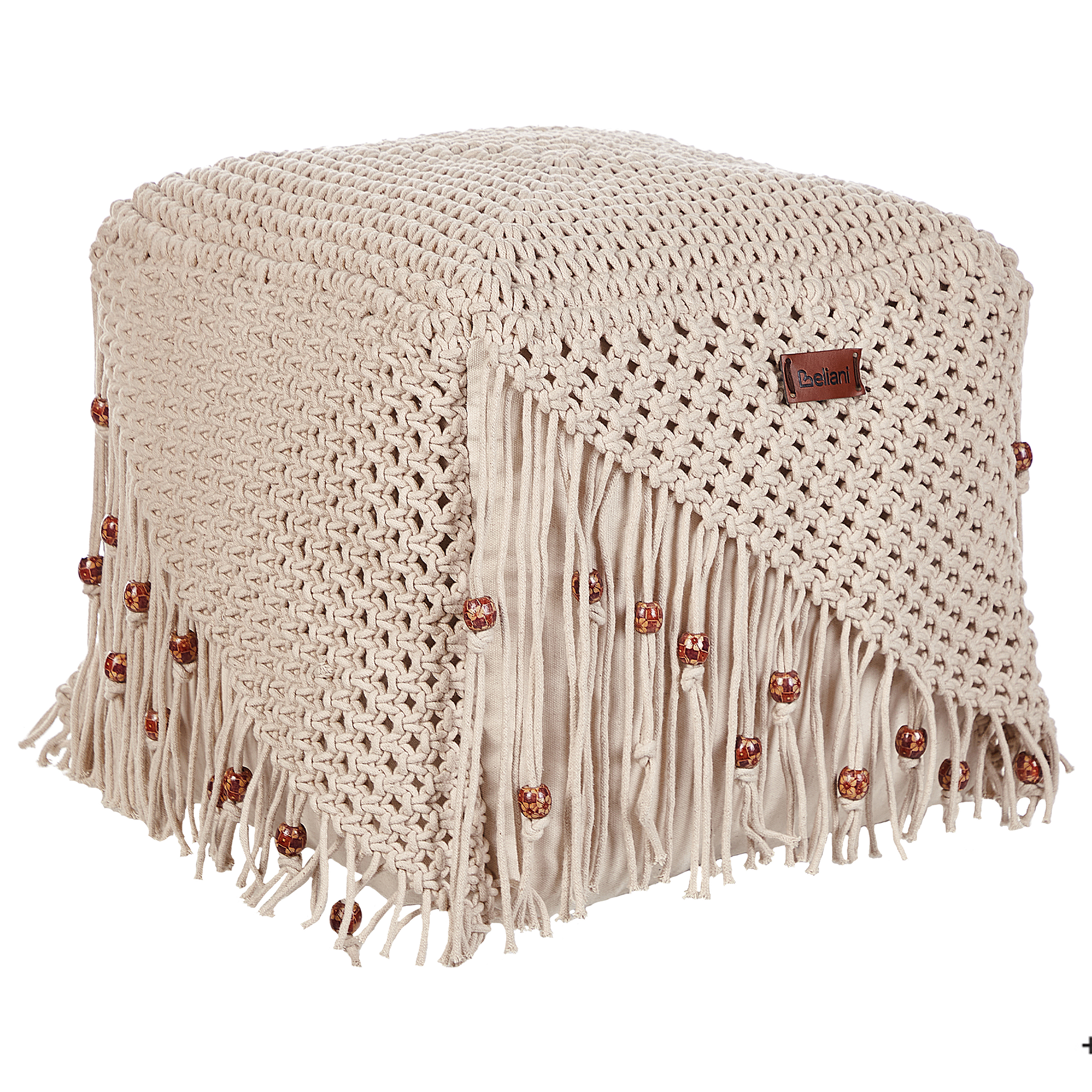 beliani Pouf Beige aus Baumwolle 40 x 40 x 40 cm Quadratisch Makramee Design Boho Stil Wohnaccessoires für Wohnzimmer Schlafzimmer Flur