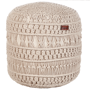 beliani Pouf Beige aus Baumwolle ⌀ 45 cm Rund Makramee Design Boho Stil Wohnaccessoires für Wohnzimmer Schlafzimmer Flur