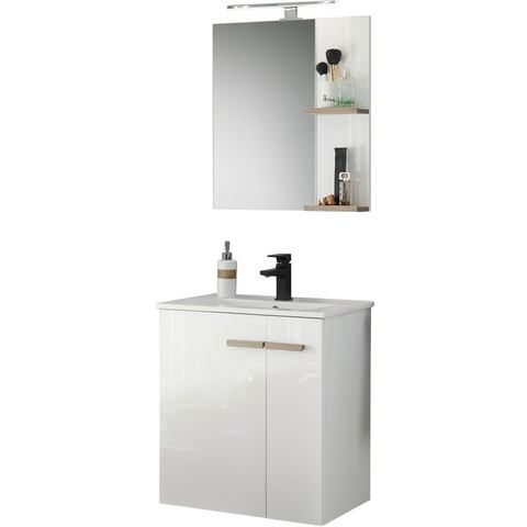 Places of Style Badkamerserie Solid Breedte 60 cm, wastafelonderkast met inbouw-wasbak, spiegel, opbouwarmatuur (2-delig)