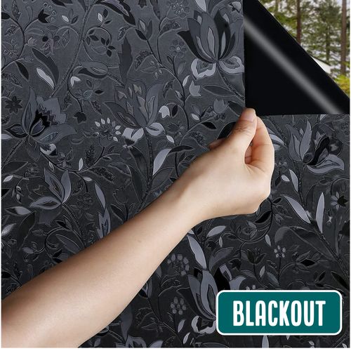 Homewell Verduisteringsdoek 45x200cm - Raamfolie Verduisterend - Isolerend - Statisch – Bloemen/zwart