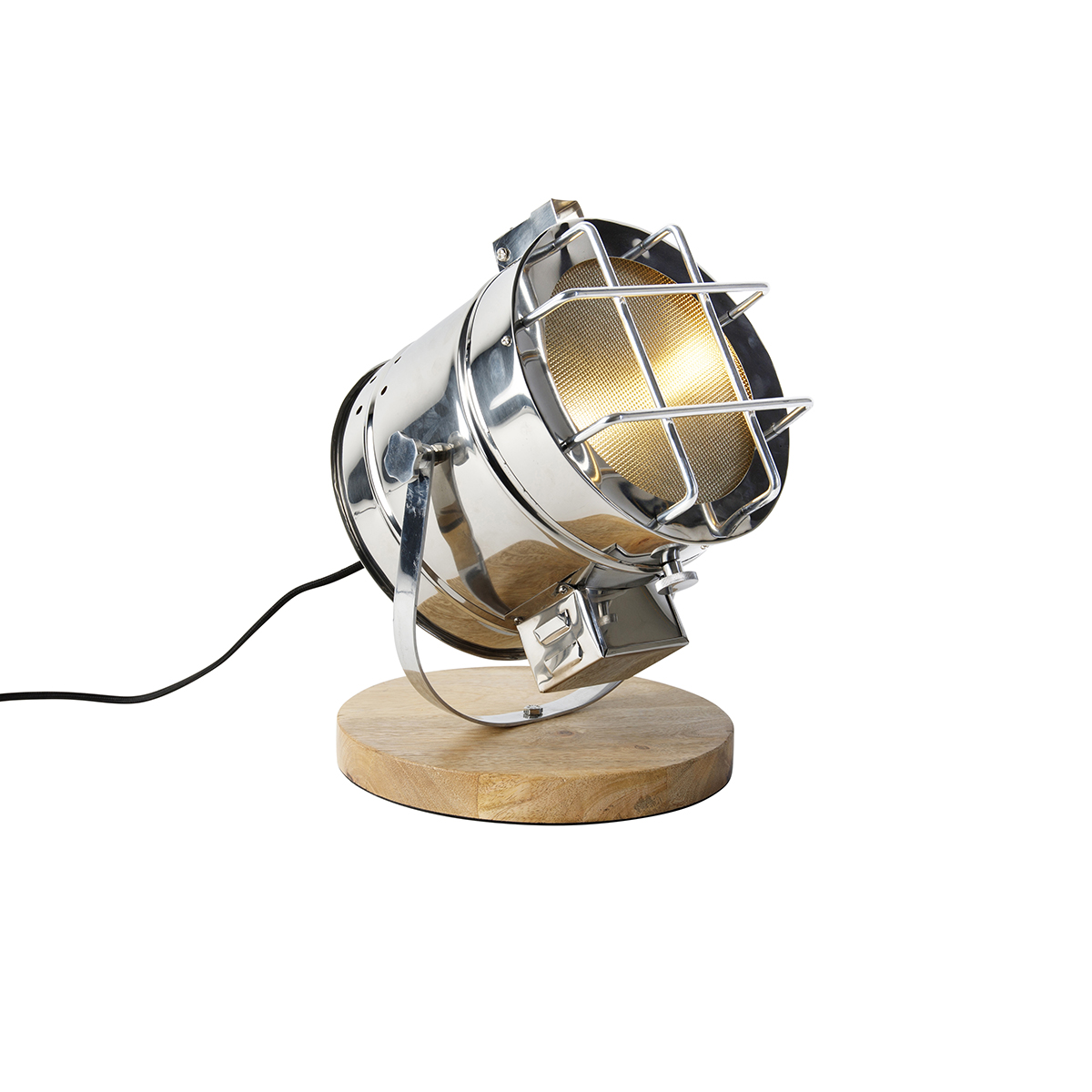 QAZQA Industriële tafellamp staal met hout verstelbaar - Shiny