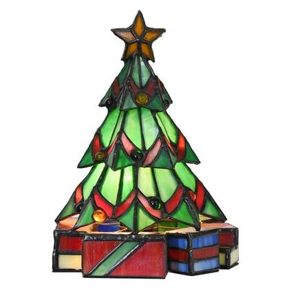 Clayre & Eef Tiffany Tafellamp Kerstboom 17x17x23 cm Groen Glas