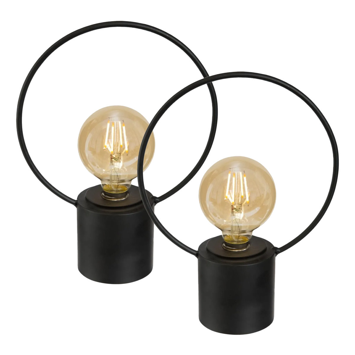 Grundig LED lamp - 2x - zwart - metaal - zonder snoer - H27.5 - vintage - tafellamp/nachtlamp -