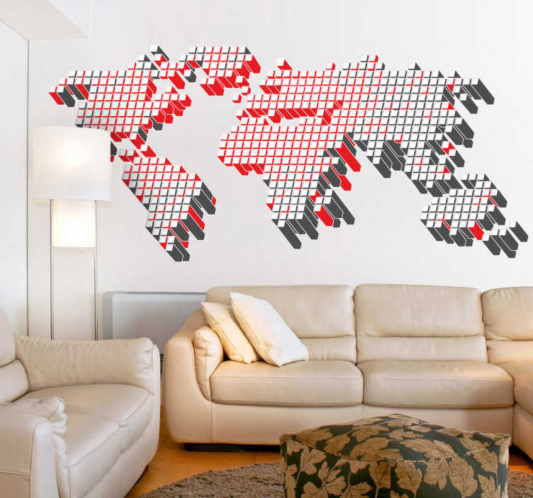 Tenstickers Sticker wereld gestippeld wit rood