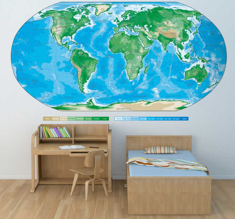 Tenstickers Sticker wereldkaart kleur atlas
